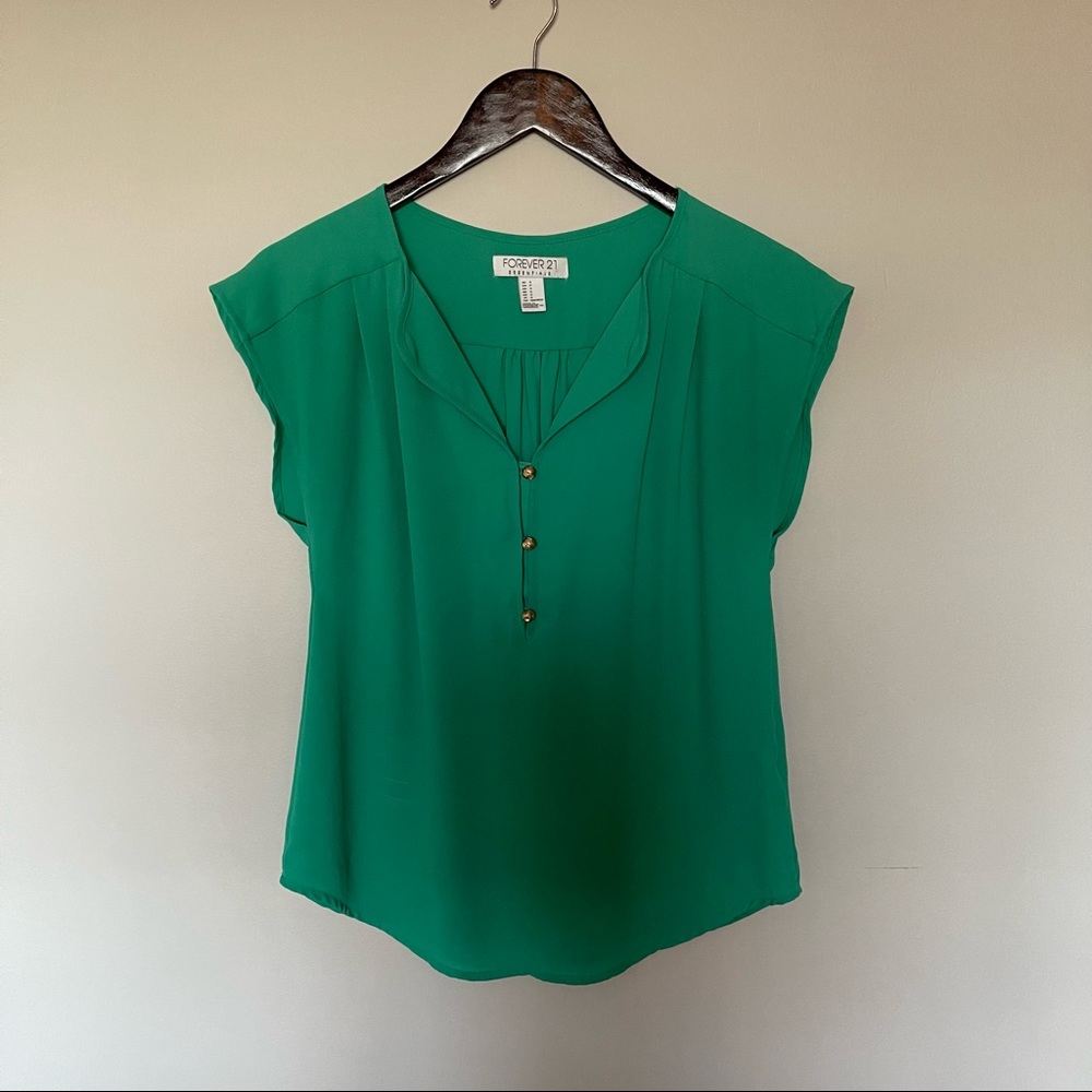 Forever 21 Green Blouse with Button Detail